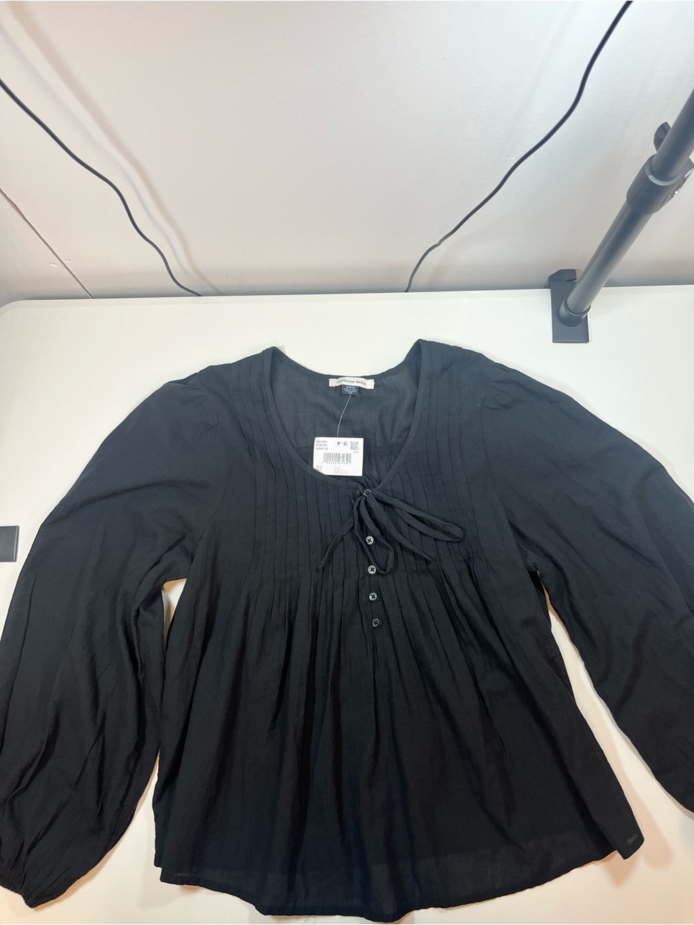 American Eagle Black Cotton Peasant Blouse Size Small
